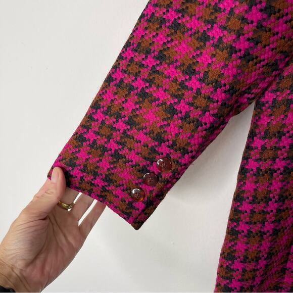 Vintage pink brown black houndstooth button woven blazer jacket oversized 14P - Picture 6 of 7